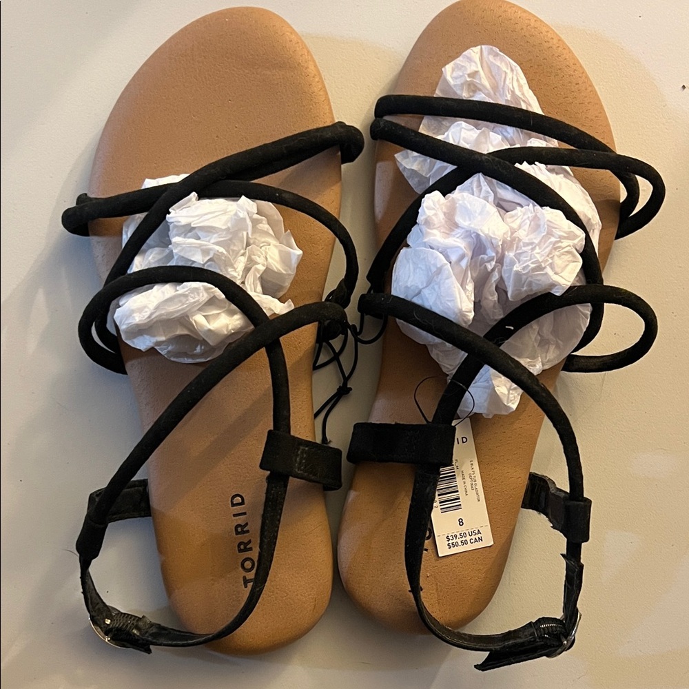 Torrid sz8 wide Black and Tan Strappy Sandals